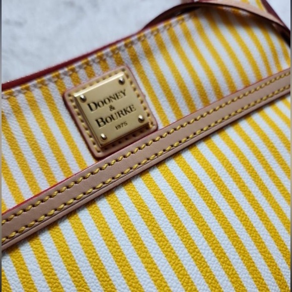 Vintage Dooney & Bourke Letter Carrier Messenger Bag | Yellow & White Stripe - Picture 2 of 7